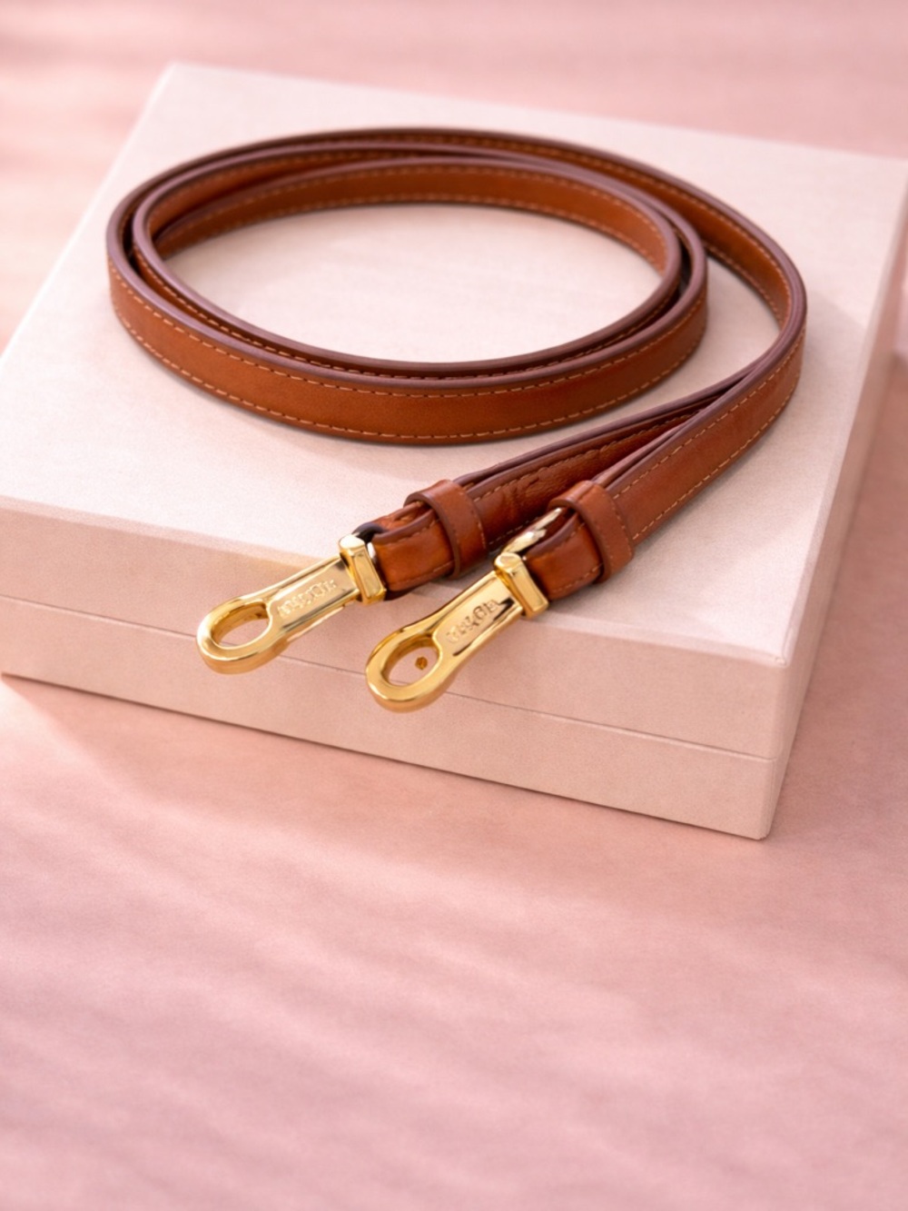 Roberta Pieri Brown Leather Purse Strap Gold Hardware Minimal Luxe